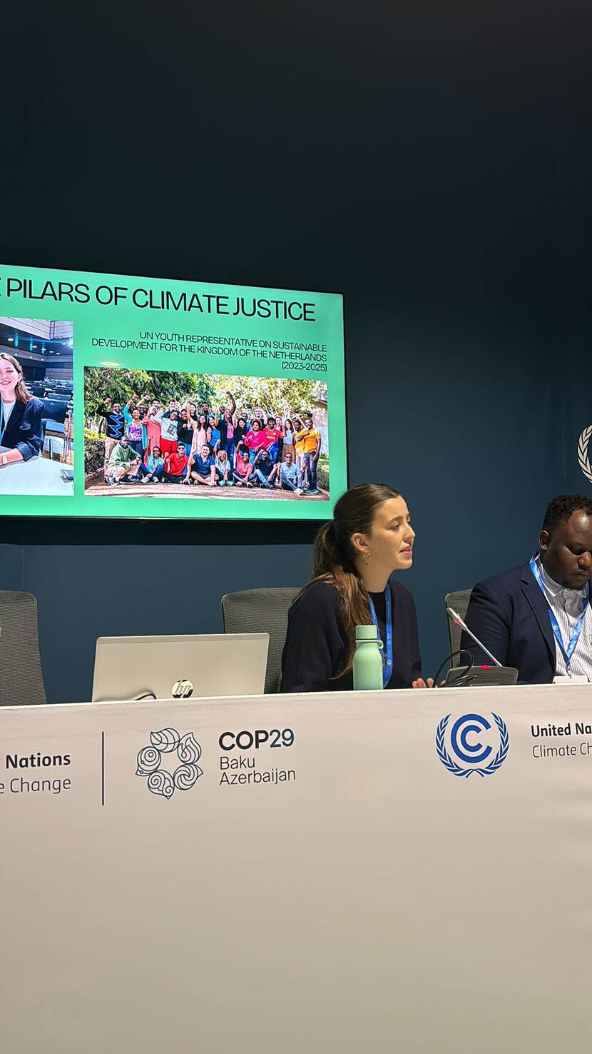 Youth representative Sarah Nasrawi speaks at COP29.